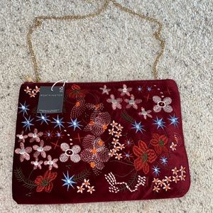 red flower printed purse